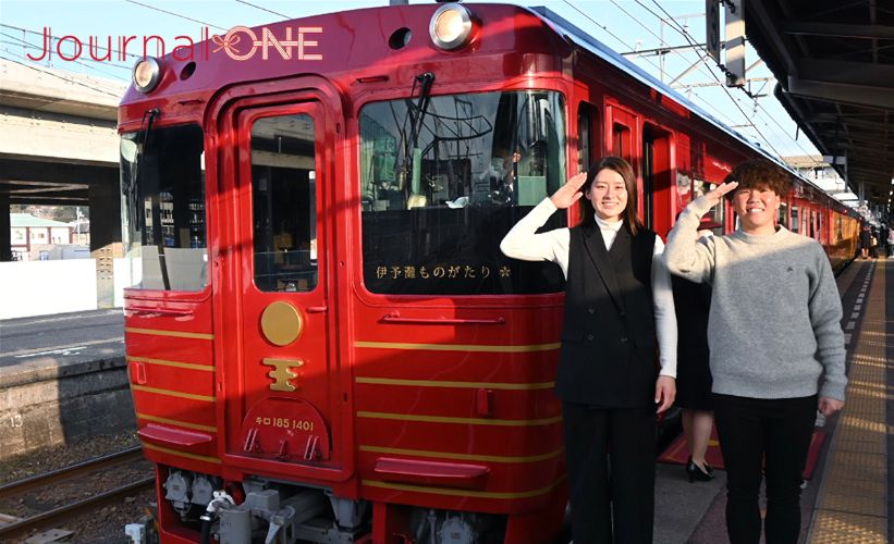 四国を応援! VERTZの庄司奈々選手、辻井美波選手がJR四国の観光列車 伊予灘ものがたりで女子旅!-Journal-ONE撮影