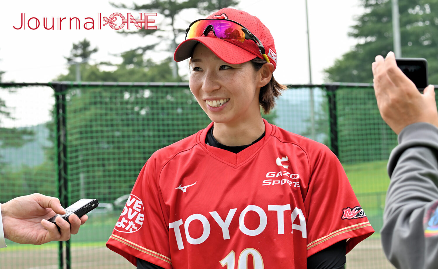 女子ソフトボール JDリーグ交流戦 予備節 トヨタレッドテリアーズ コメントする鎌田 優希選手-Journal-ONE撮影