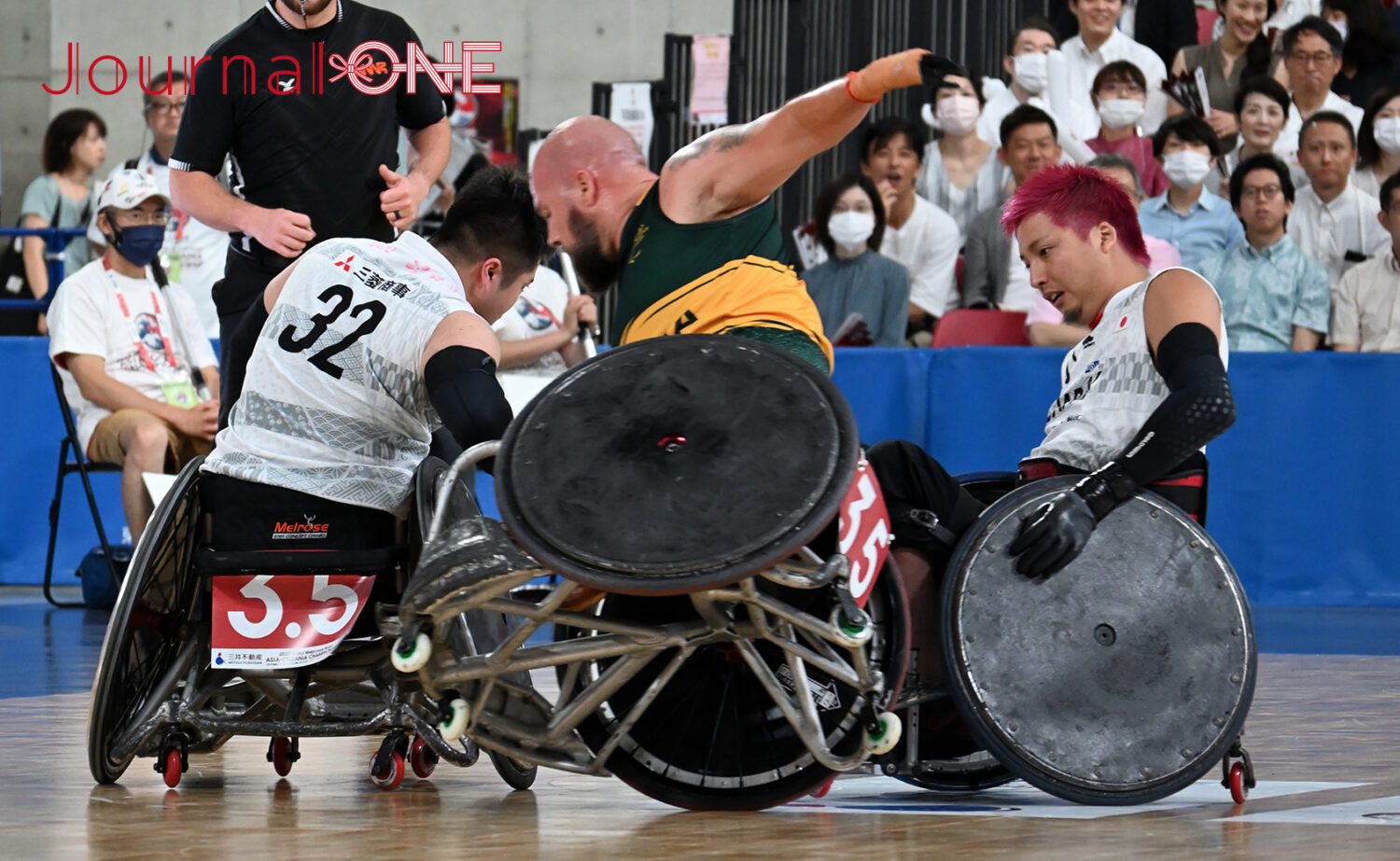 車いすラグビー アジアオセアニアカップ2023 日本vsオーストラリア戦 日本代表の急成長ライン 橋本勝也選手と小川仁士選手の厳しいマーク-Journal-ONE撮影