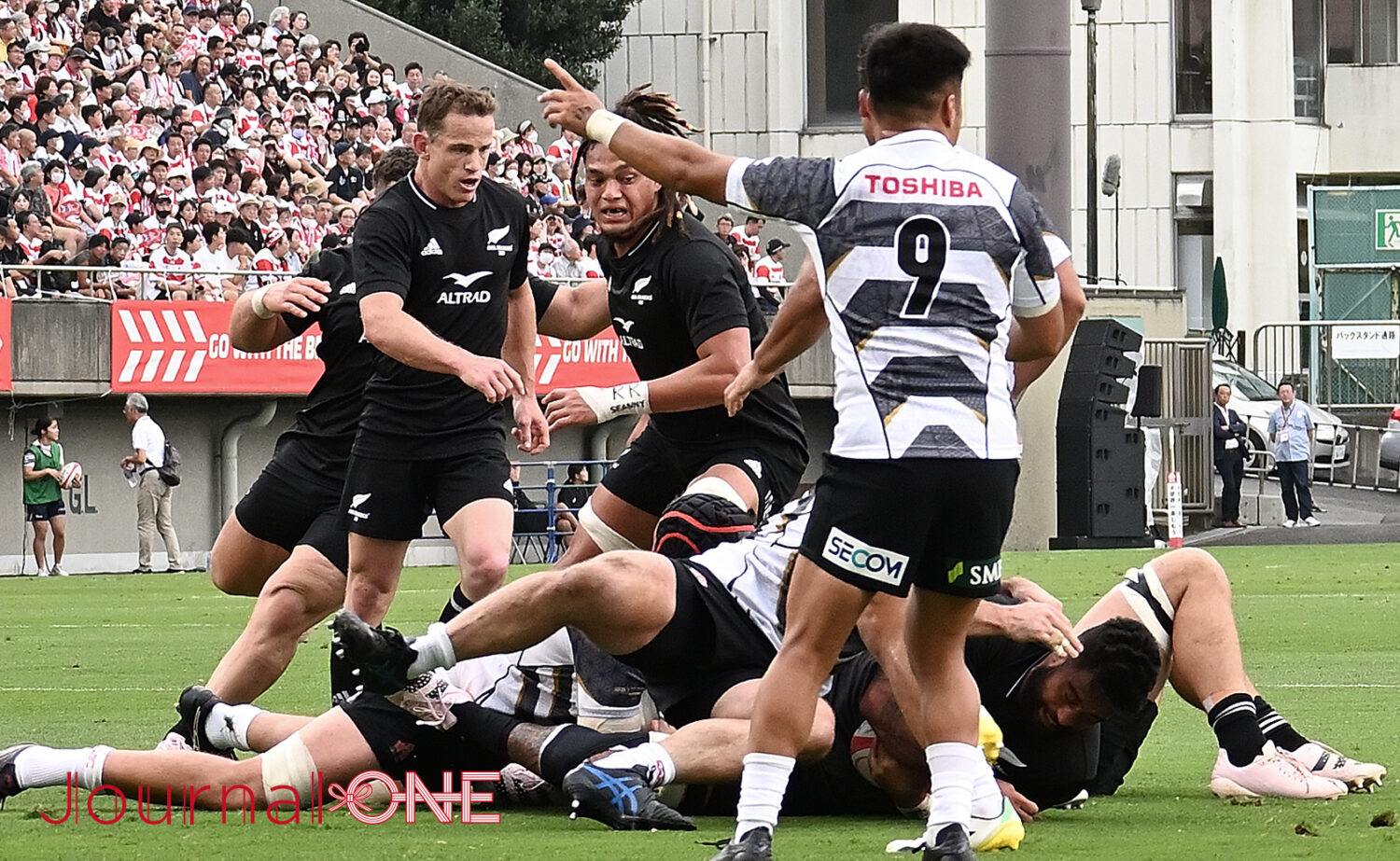 リポビタンD2023| JAPAN XV vs All Blacks XV| スクラムからのパス供給を前に指示を出すSH齋藤 直人選手-Journal-ONE撮影