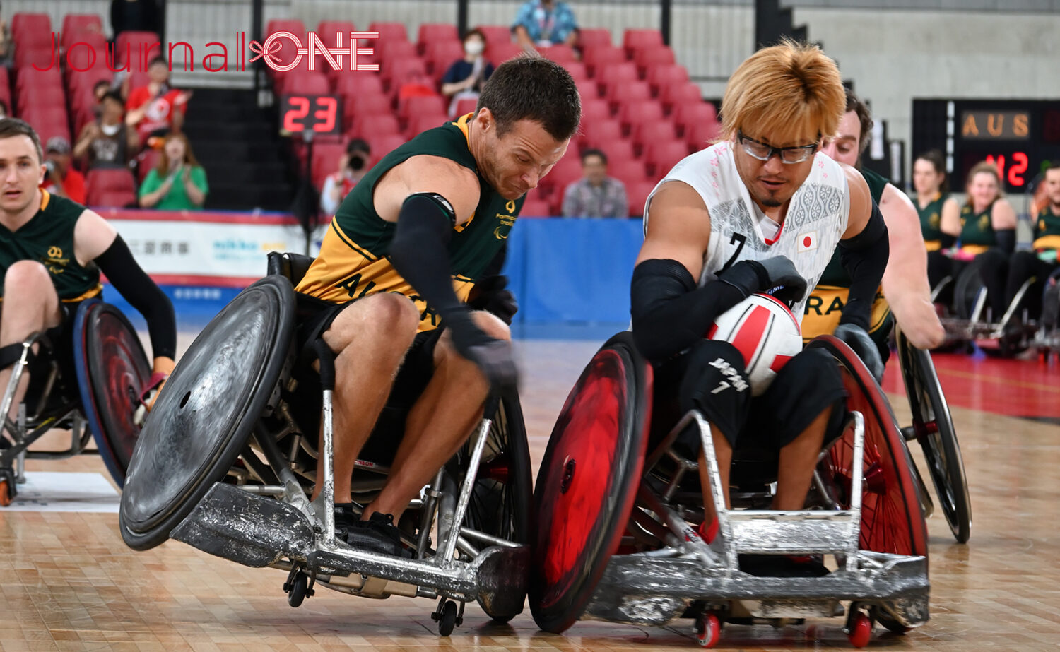 車いすラグビー アジアオセアニアカップ2023 日本vsオーストラリア戦 日本代表のエース 池崎大輔選手が執拗なマークに合う-Journal-ONE撮影