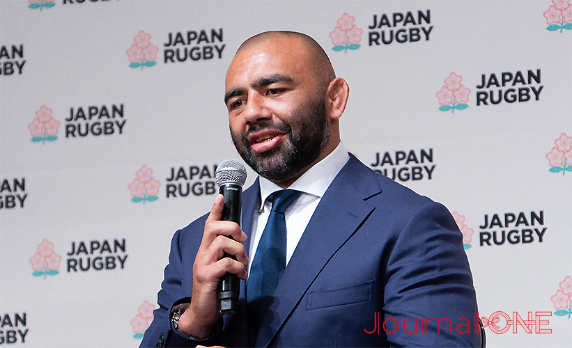 ラグビーワールドカップ日本代表メンバーの発表会見に続いて、リーチマイケル(東芝ブレイブルーパス東京)選手がW杯への抱負を語る-Journal-ONE撮影