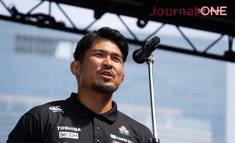 ラグビーワールドカップ日本代表 33名が決まり東京・丸の内での壮行会で決意表明する姫野和樹主将-Journal-ONE撮影