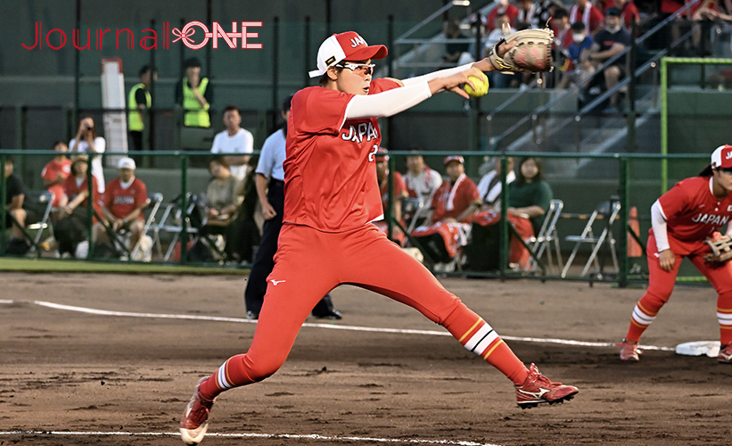 日米対抗ソフトボール2023 第1戦 山口県岩国市の絆スタジアム（愛宕スポーツコンプレックス）で先発したトヨタレッドテリアーズの三輪さくら投手-Journal-ONE撮影