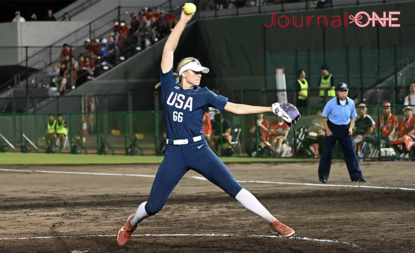 日米対抗ソフトボール2023 山口県岩国市の絆スタジアム（愛宕スポーツコンプレックス）で行われた第1戦のピンチでリリーフしたアメリカ代表#66 Ruby MAYLAN（ルビー・メイラン）投手-Journal-ONE撮影