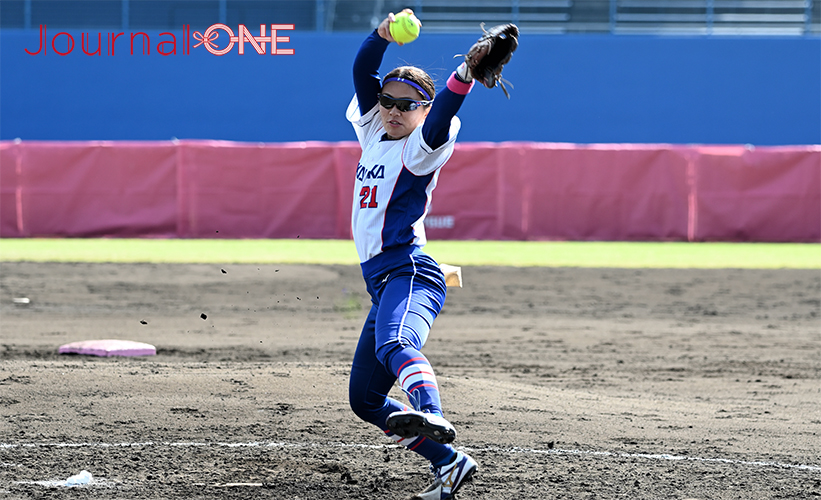 ソフトボールJDリーグ| 松山ラウンドで伊予銀行戦で自身初勝利をかけて登板した東海理化チェリーブロッサムズの田畑七海投手-Journal-ONE撮影