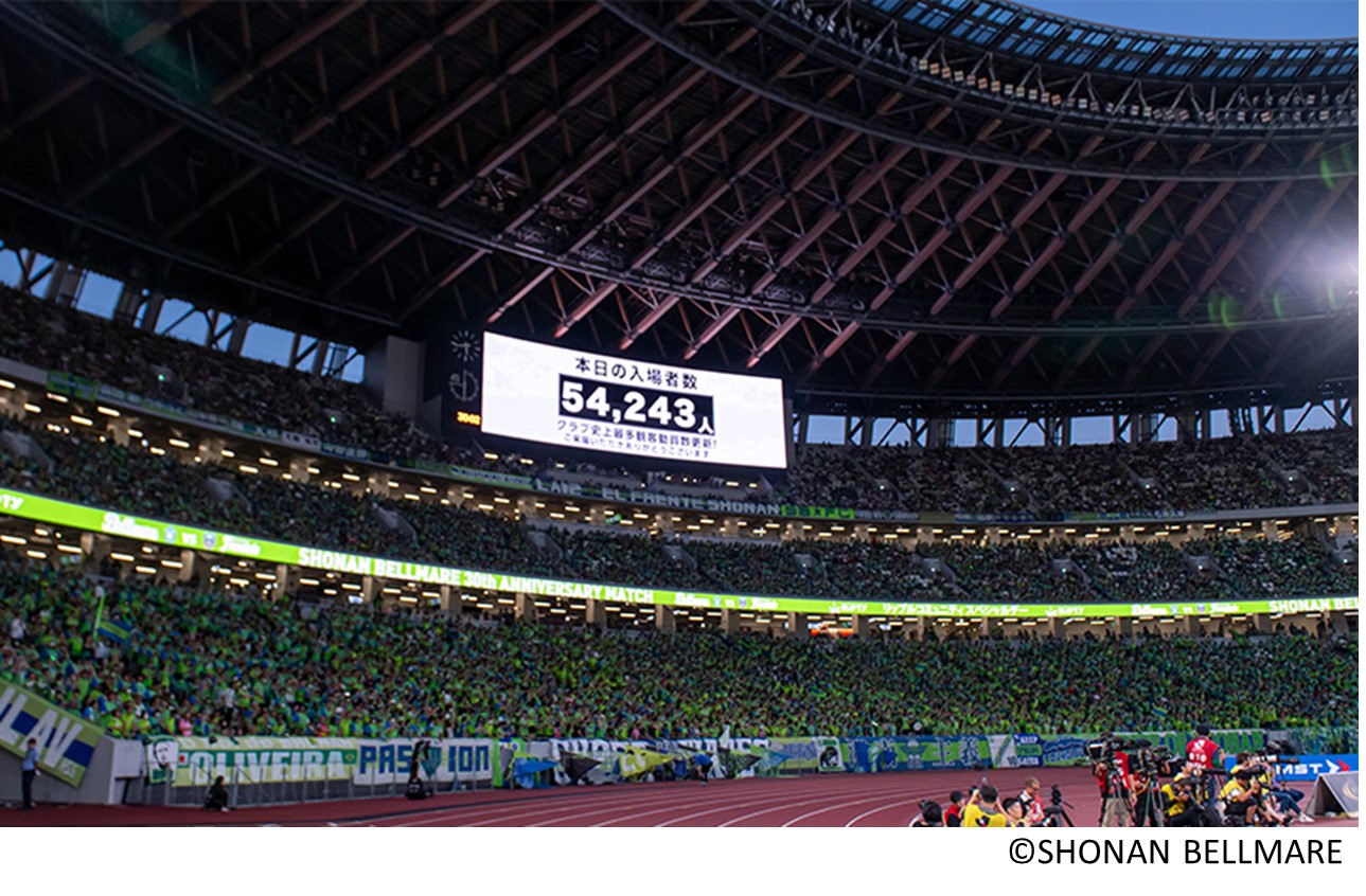 クラブ動員記録更新が発表された瞬間のスタジアム/2023年9月24日J1第28節の湘南VS川崎＠国立競技場