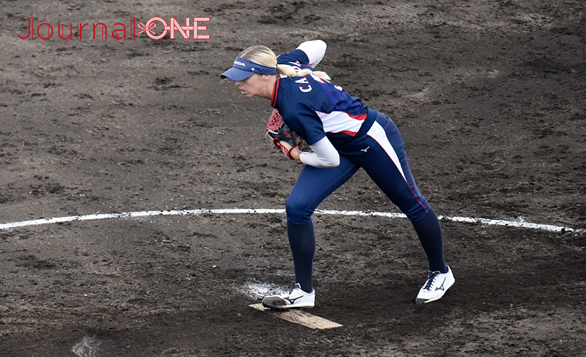 女子ソフト JDリーグ| ダイヤモンドシリーズ準決勝 ビックカメラ高崎ビークイーンvsホンダリベルタ 思わぬ展開に3回からロングリリーフとなったリベルタの東京2020アメリカ代表のAlly Carda(アリー・カーダ)投手-Journal-ONE撮影