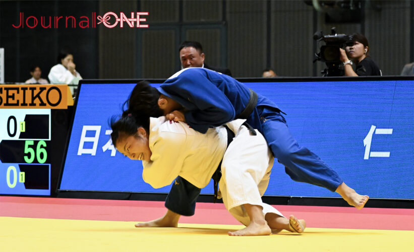 講道館杯全日本柔道体重別選手権大会|女子57Kg級決勝 バルセロナオリンピック71Kg級金メダリストの古賀 稔彦さんを父に持つ古賀 ひより(三段・パーク24)と髙野 綺海(あやみ)(四段・エースサポート)の一戦-Journal-ONE撮影