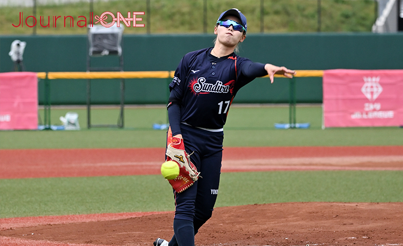 女子ソフト JDリーグ| プレーオフ2ndラウンド 日立サンディーバvsホンダリベルタ 先発の長谷川鈴夏投手(日立サンディーバ)は投手陣の柱に成長し先発を託される-Journal-ONE撮影