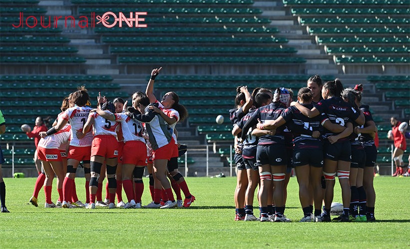 男女７人制ラグビーアジア予選| 準決勝 日本代表vs香港 サクラセブンズと香港代表が円陣で気合い十分-Journal-ONE撮影