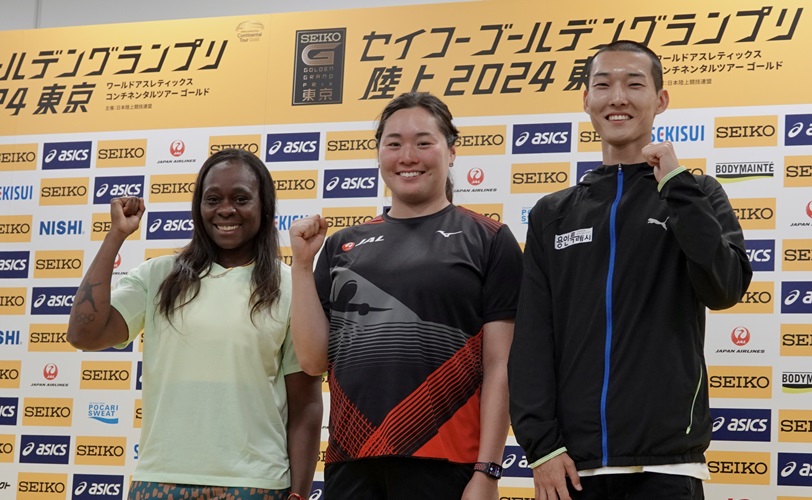 Journal-ONE | 北口、セイコーゴールデングランプリ前日会見(左は女子やり投のウルタド、右は男子走高跳のウサンヒョク)