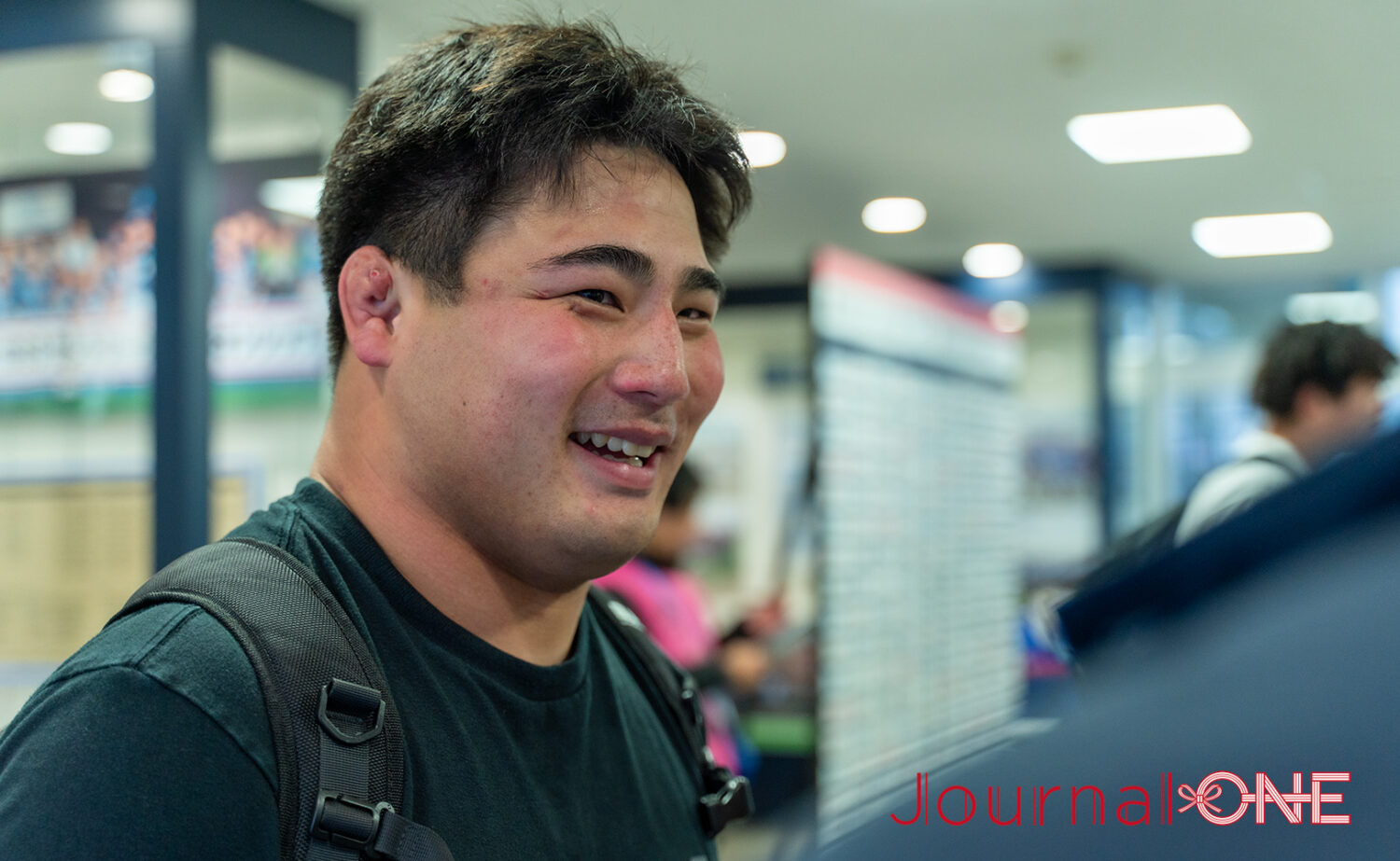 試合後に笑顔を見せながらインタビューに答える作田駿介選手(静岡BR)‐Journal-ONE撮影