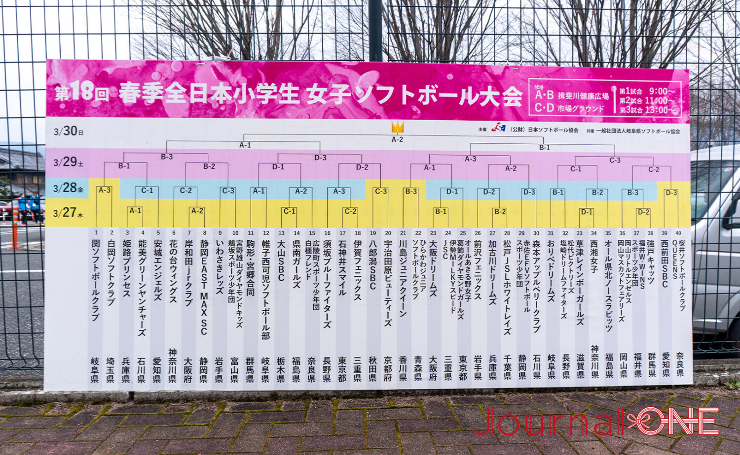 全国の予選を勝ち抜いた40チームのトーナメント看板‐Journal-ONE撮影