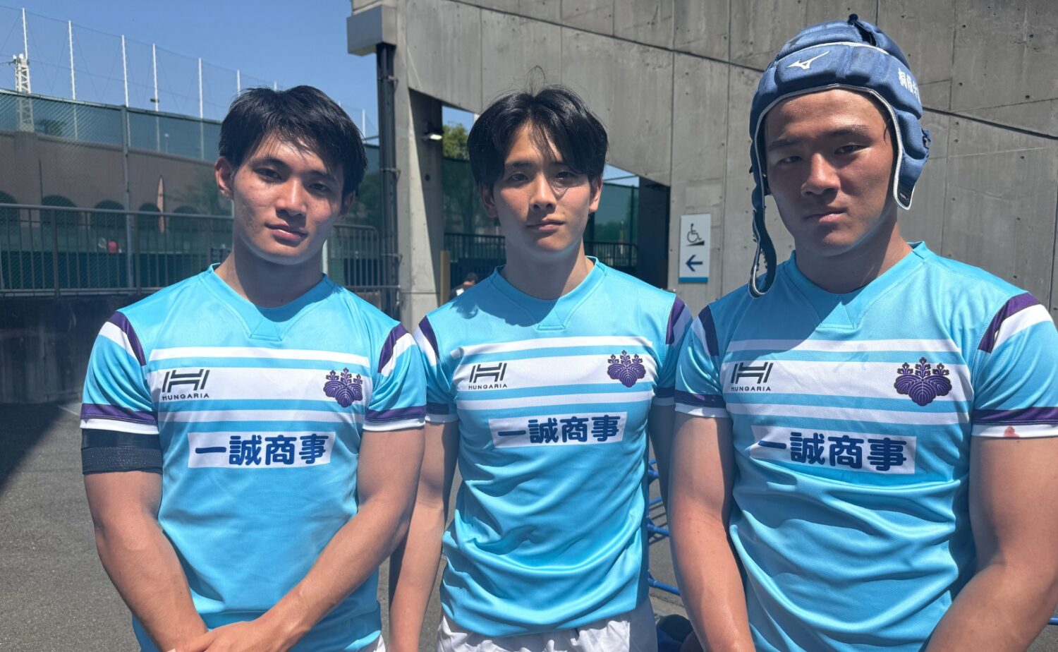 東日本大学セブンズ 筑波大学の1年生 左から宮下、元橋、足立‐斉藤健仁撮影