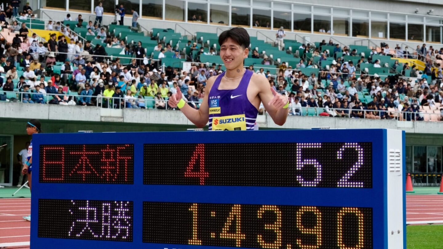静岡国際陸上 800M男子で日本新記録を打ち立てた落合-永塚和志撮影