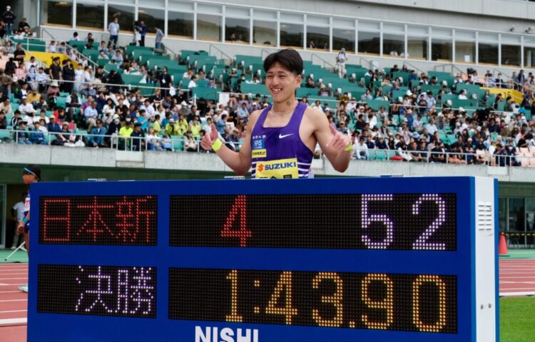 静岡国際陸上 800M男子で日本新記録を打ち立てた落合-永塚和志撮影